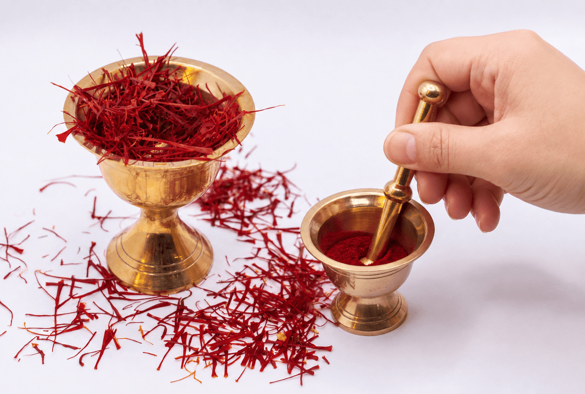 Mini Brass Mortar & Pestle for Saffron – Traditional Handcrafted Design - Vegan America