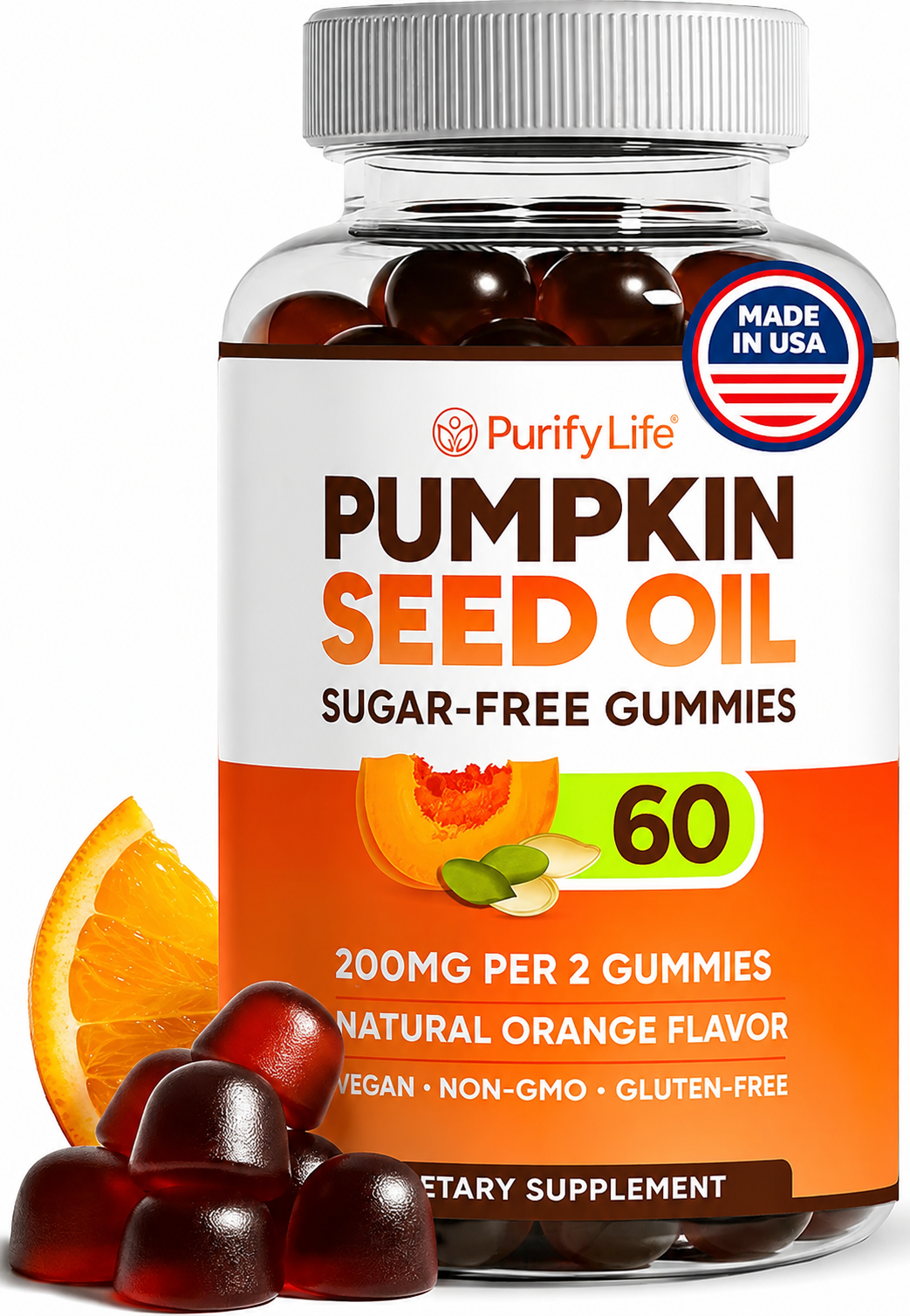Sugar-Free Pumpkin Seed Oil Gummies Supplement - Hair Skin and Nails, Immune Support, Detox