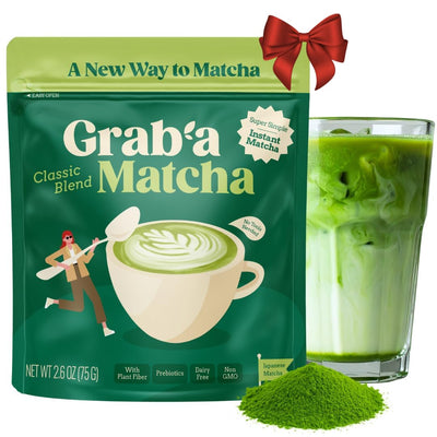 Grab’a Matcha Organic Instant Matcha Green Tea Powder with Prebiotics, Unsweetened, Easy to Make Matcha Latte Mix, Unique Christmas Gift or Stocking Stuffer for Tea Lovers, 30 Servings, From Uji Japan (75g / 2.65oz) - Vegan America