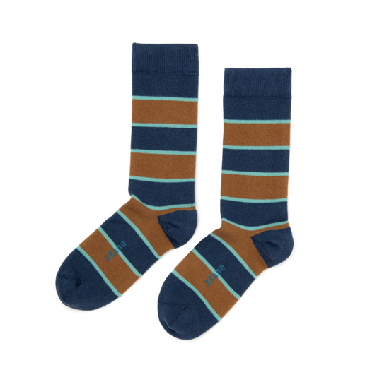 Rugby Stripe Crew Socks in Navy from Zkano