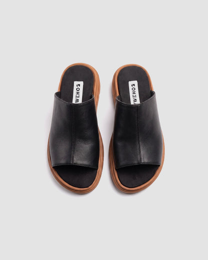 Kado Slides Black & Beige, Vegan Corn Leather, Women's