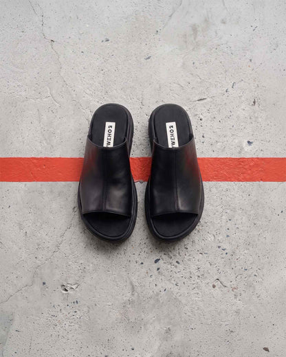 Kado Slides black, vegan corn leather, handmade in Poland - BOHEMA