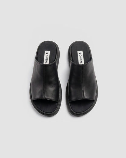 Kado Slides black, vegan corn leather, handmade in Poland - BOHEMA