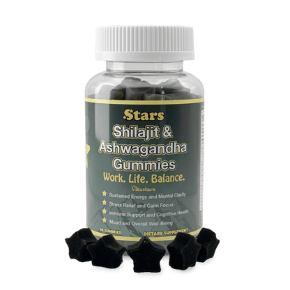 Stars Work. Life. Balance. Shilajit & Ashwagandha Gummies + Chaga Mushroom Vitamin D2 & B12 - Vegan America