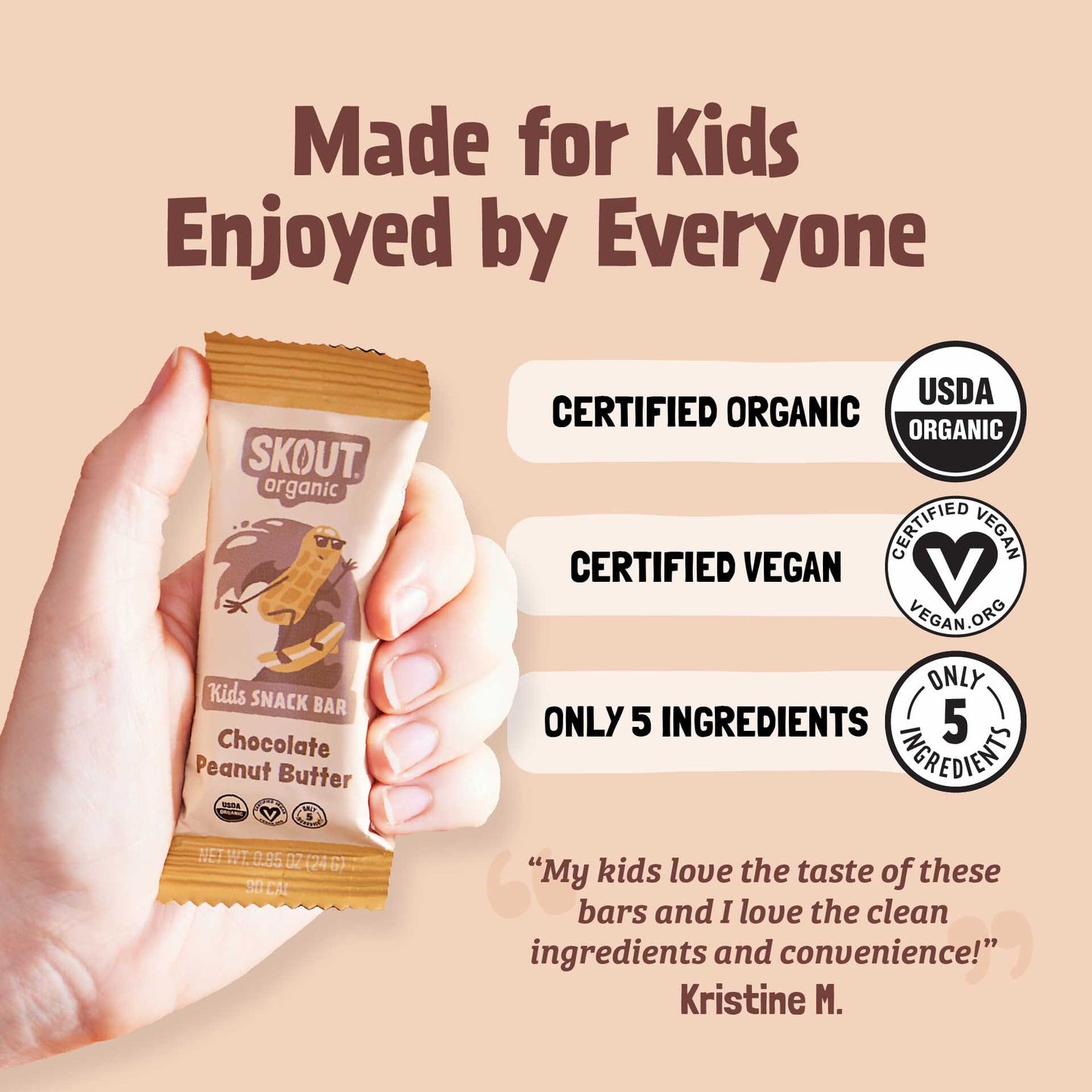 Skout Organic Chocolate Peanut Butter Kids Bar - Vegan America