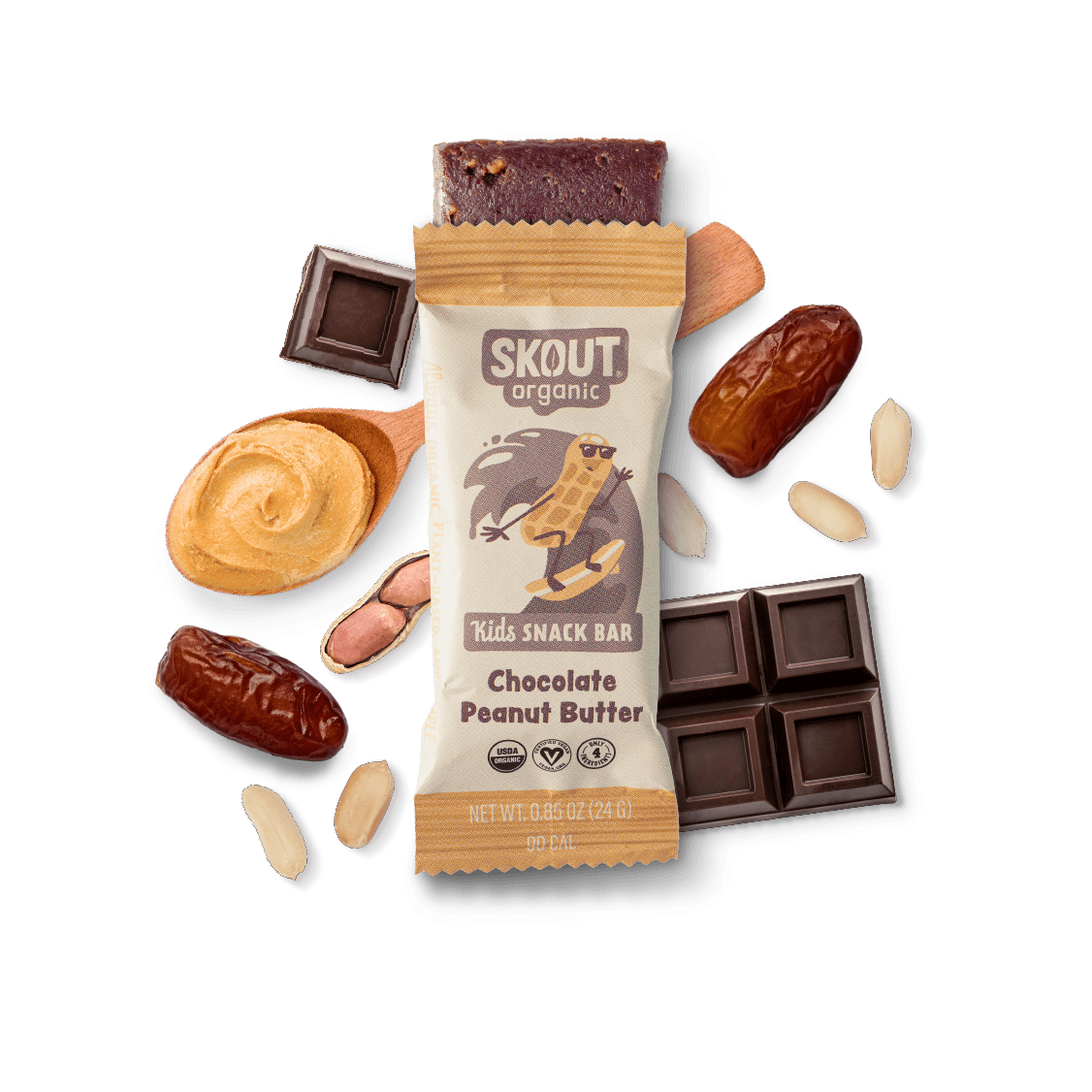 Skout Organic Chocolate Peanut Butter Kids Bar - Vegan America