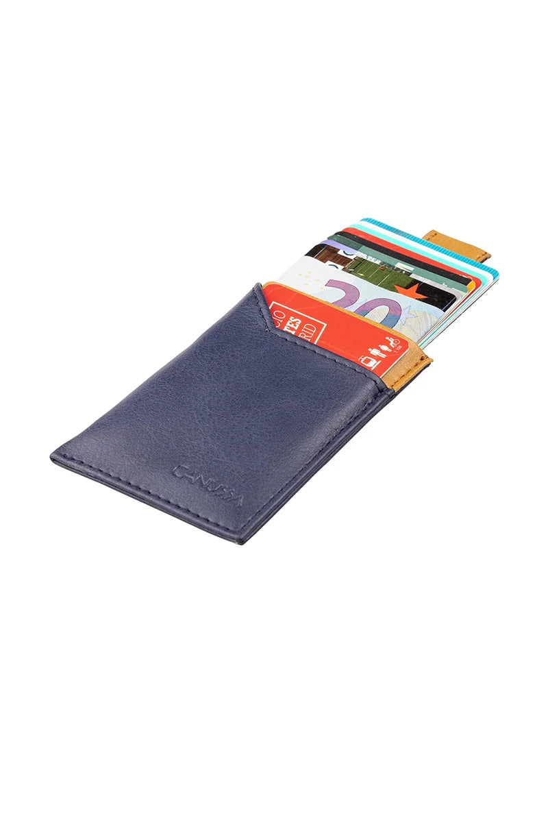 Slim card holder - Blue/Camel