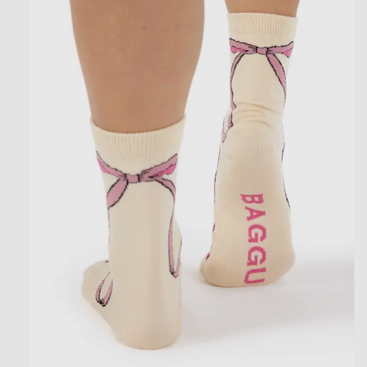 Pink Bow Crew Socks from BAGGU