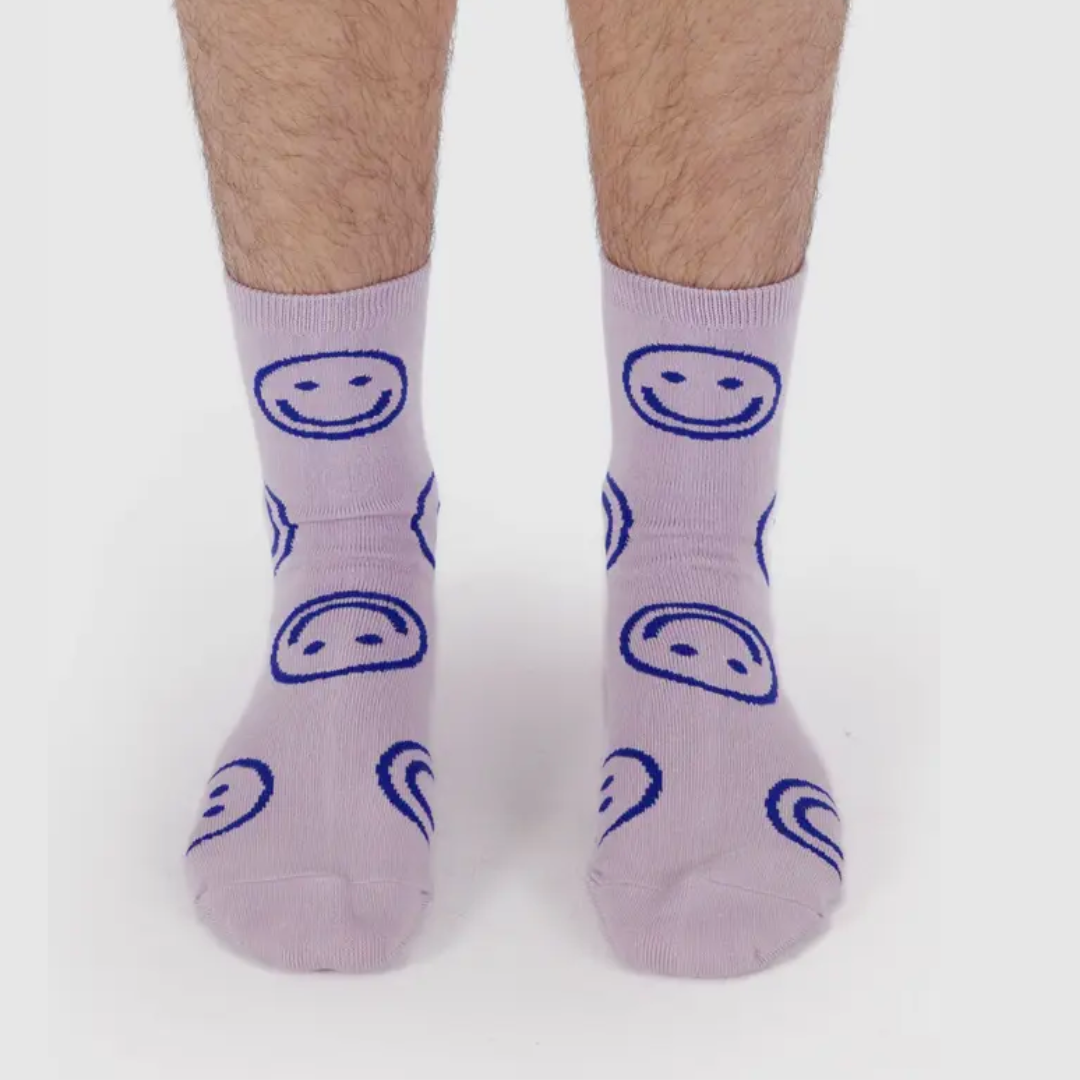 Dusty Pink Happy Crew Socks from BAGGU