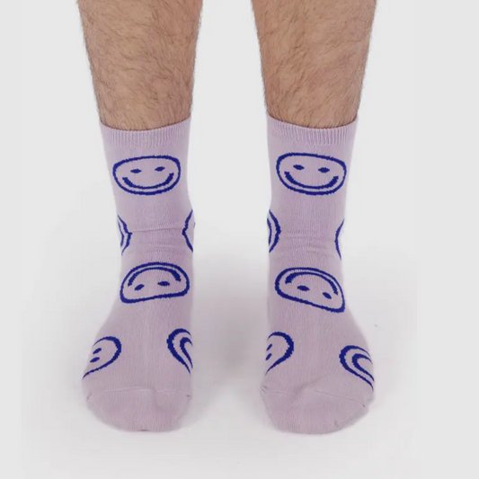 Dusty Pink Happy Crew Socks from BAGGU