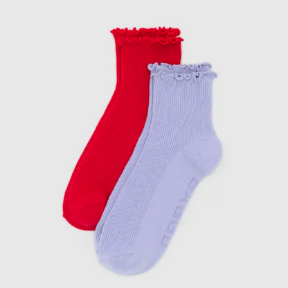 Lettuce Edge Socks Set of 2 in Lavender & Red from BAGGU