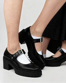 Squared Mary Jane Pumps Black made of Grape Leather - Vegan America