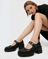 Squared Mary Jane Pumps Black made of Grape Leather - Vegan America