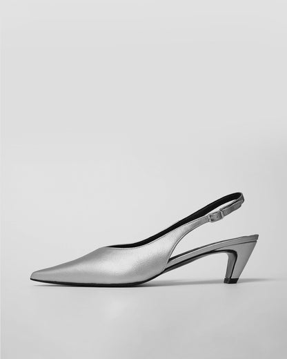 Kitten Heels Silver pointy toe pumps - Vegan America