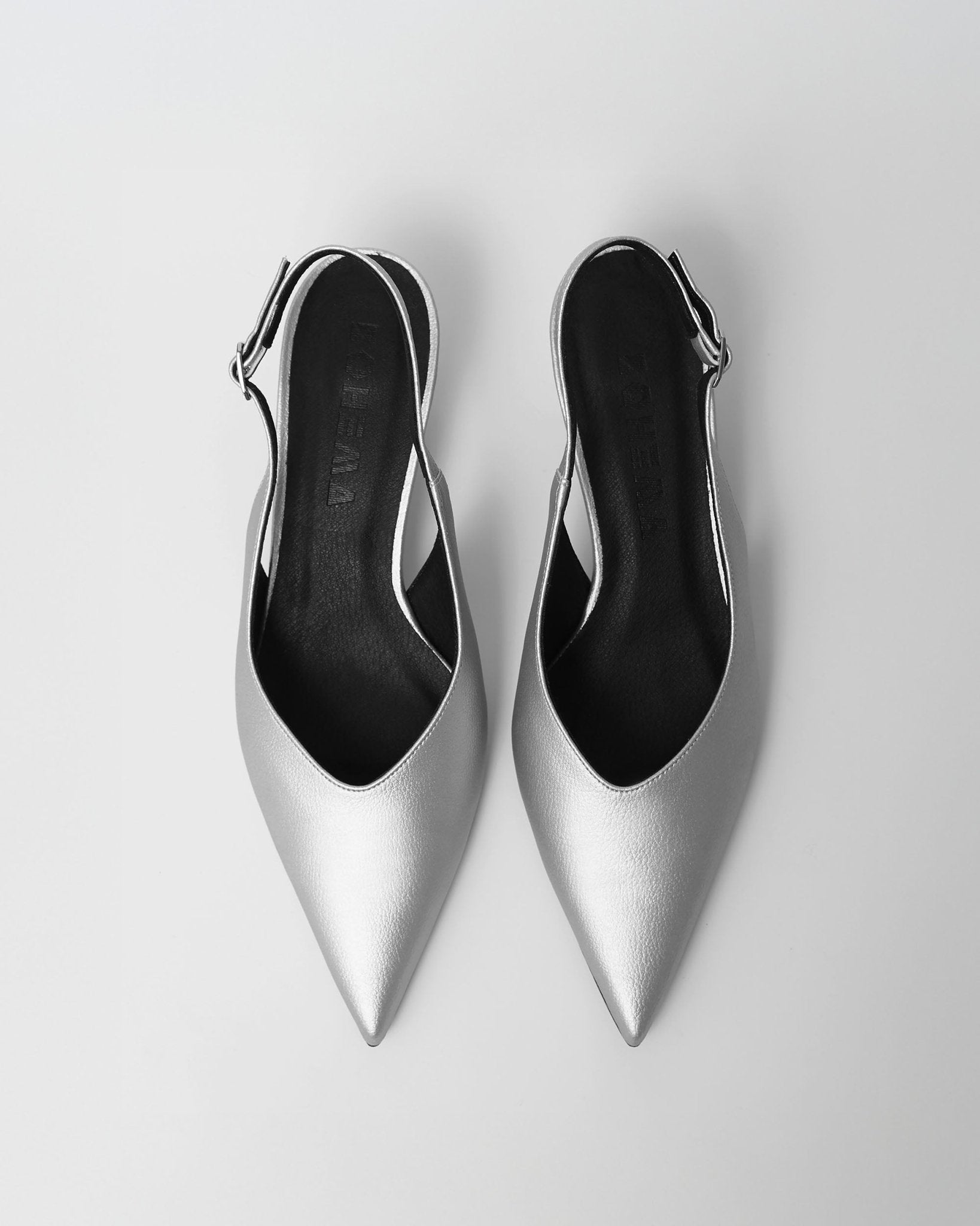 Kitten Heels Silver pointy toe pumps - Vegan America