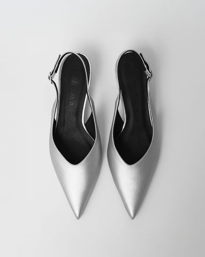 Kitten Heels Silver pointy toe pumps - Vegan America