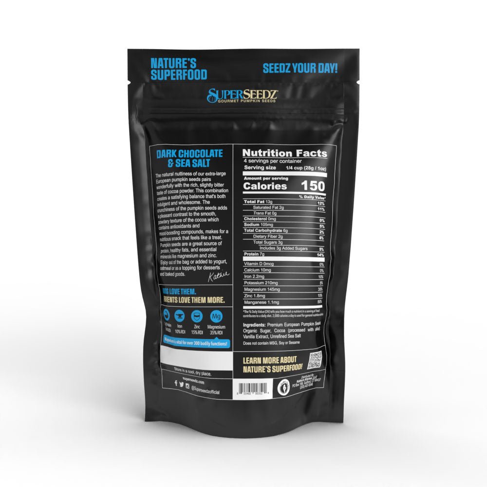 🍫 Dark Chocolate & Sea Salt Gourmet Pumpkin Seeds – Roasted, Premium European Pepitas, Antioxidant Boost - Vegan America