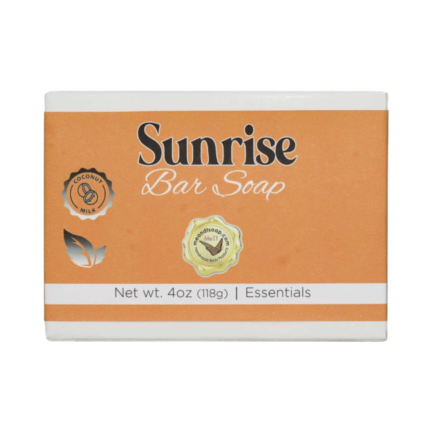 Sunrise Bar Soap shown in a white box with an orange label