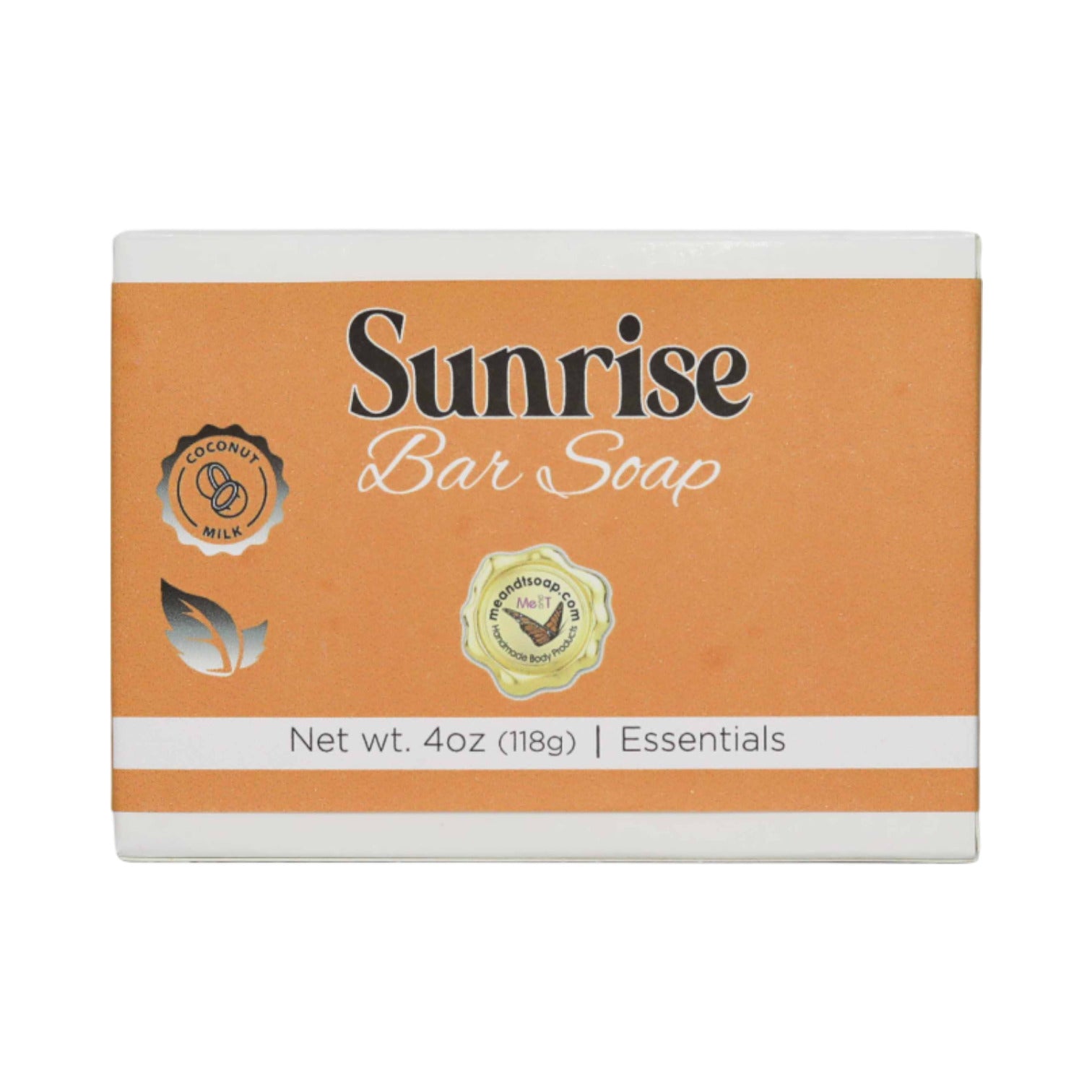 Sunrise Bar Soap shown in a white box with an orange label