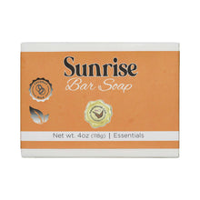 Sunrise Bar Soap shown in a white box with an orange label