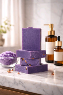 Sunset bar soap stack on a white countertop