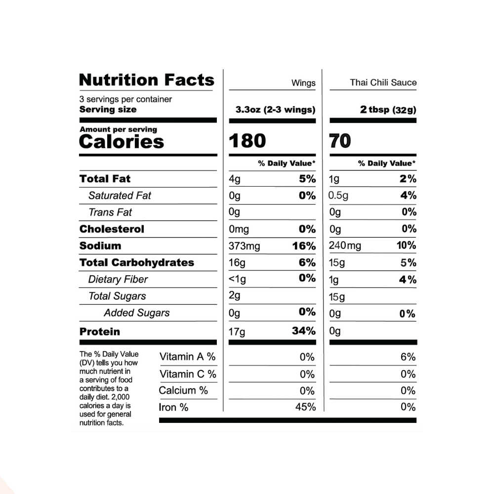 Blackbird Plant-Based Thai Chili Wings nutrition label