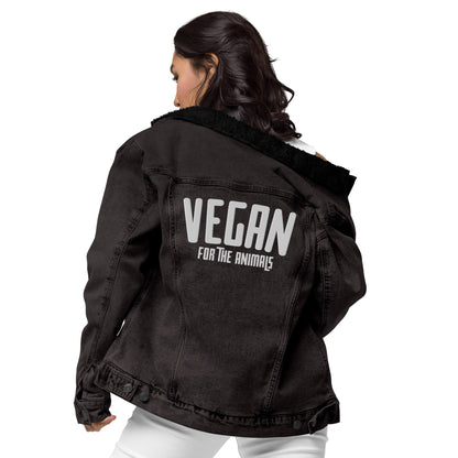 VEGAN For The Animals Embroidered Unisex denim sherpa jacket