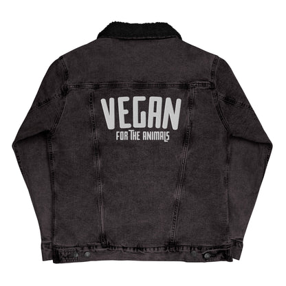 VEGAN For The Animals Embroidered Unisex denim sherpa jacket