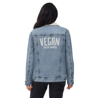 VEGAN For The Animals Embroidered Unisex denim sherpa jacket