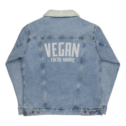 VEGAN For The Animals Embroidered Unisex denim sherpa jacket