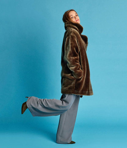 Babylone Ombre Green Vegan Fur Coat - Vegan America