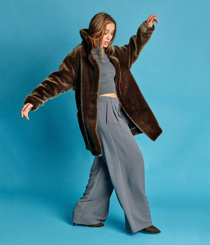Babylone Ombre Green Vegan Fur Coat - Vegan America