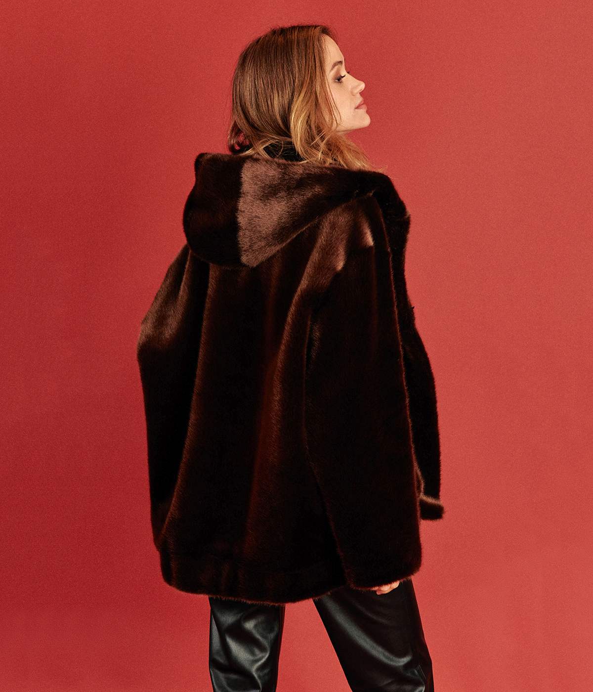 Tabatha Chocolate Vegan Fur Hooded Short Coat - Vegan America