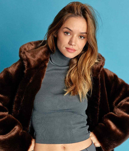 Tabatha Chocolate Vegan Fur Hooded Short Coat - Vegan America