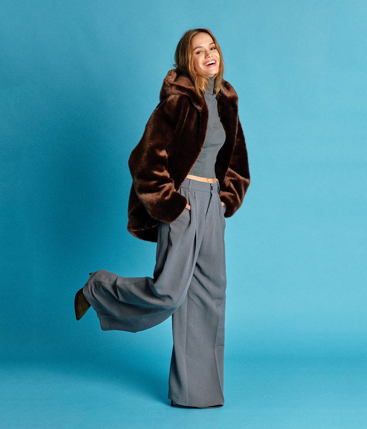 Tabatha Chocolate Vegan Fur Hooded Short Coat - Vegan America