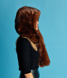 Suzon Warm Brown Vegan Fur Hooded Scarf - Vegan America