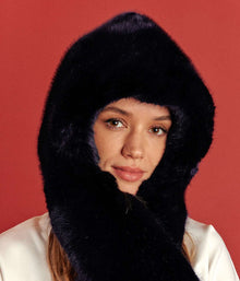 Suzon Midnight Blue Vegan Fur Hooded Scarf - Vegan America
