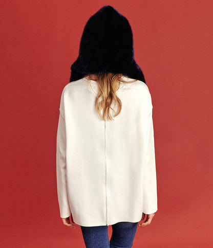 Suzon Midnight Blue Vegan Fur Hooded Scarf - Vegan America