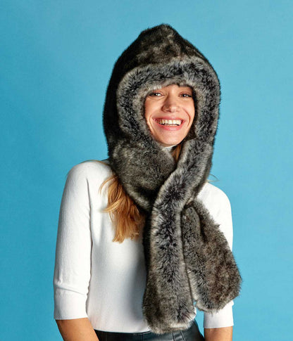 Suzon Polar Grey Vegan Fur Hooded Scarf - Vegan America