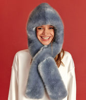 Suzon Sky Blue Vegan Fur Hooded Scarf - Vegan America