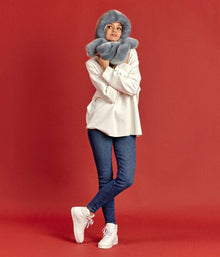 Suzon Sky Blue Vegan Fur Hooded Scarf - Vegan America