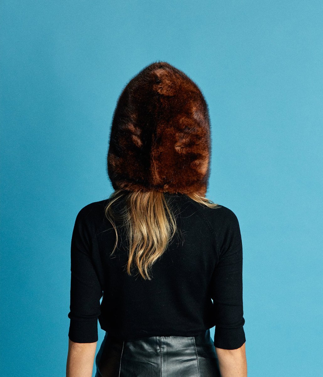 Suzon Warm Brown Vegan Fur Hooded Scarf - Vegan America