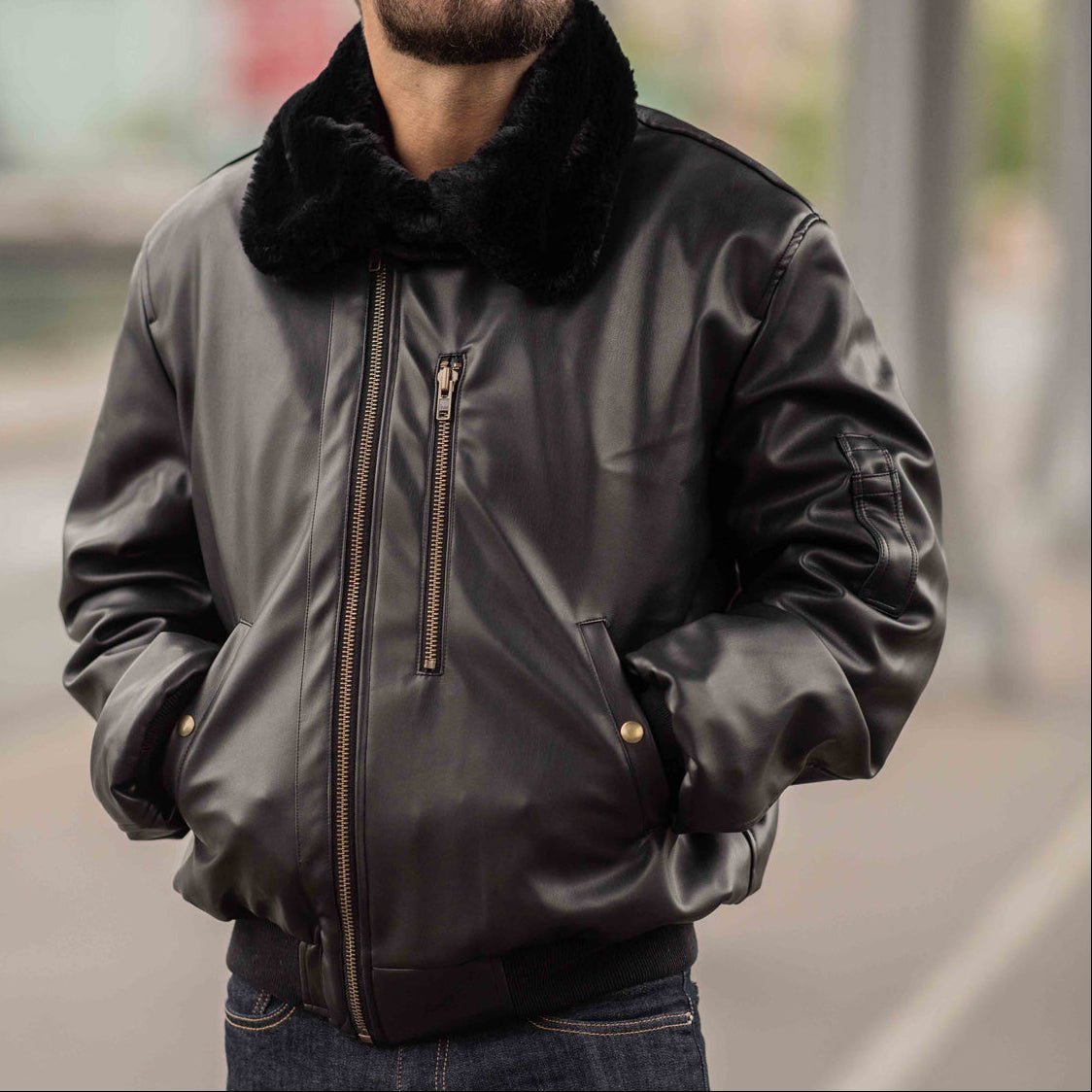 Roland Black Vegan Aviator Jacket (Men) - Vegan America