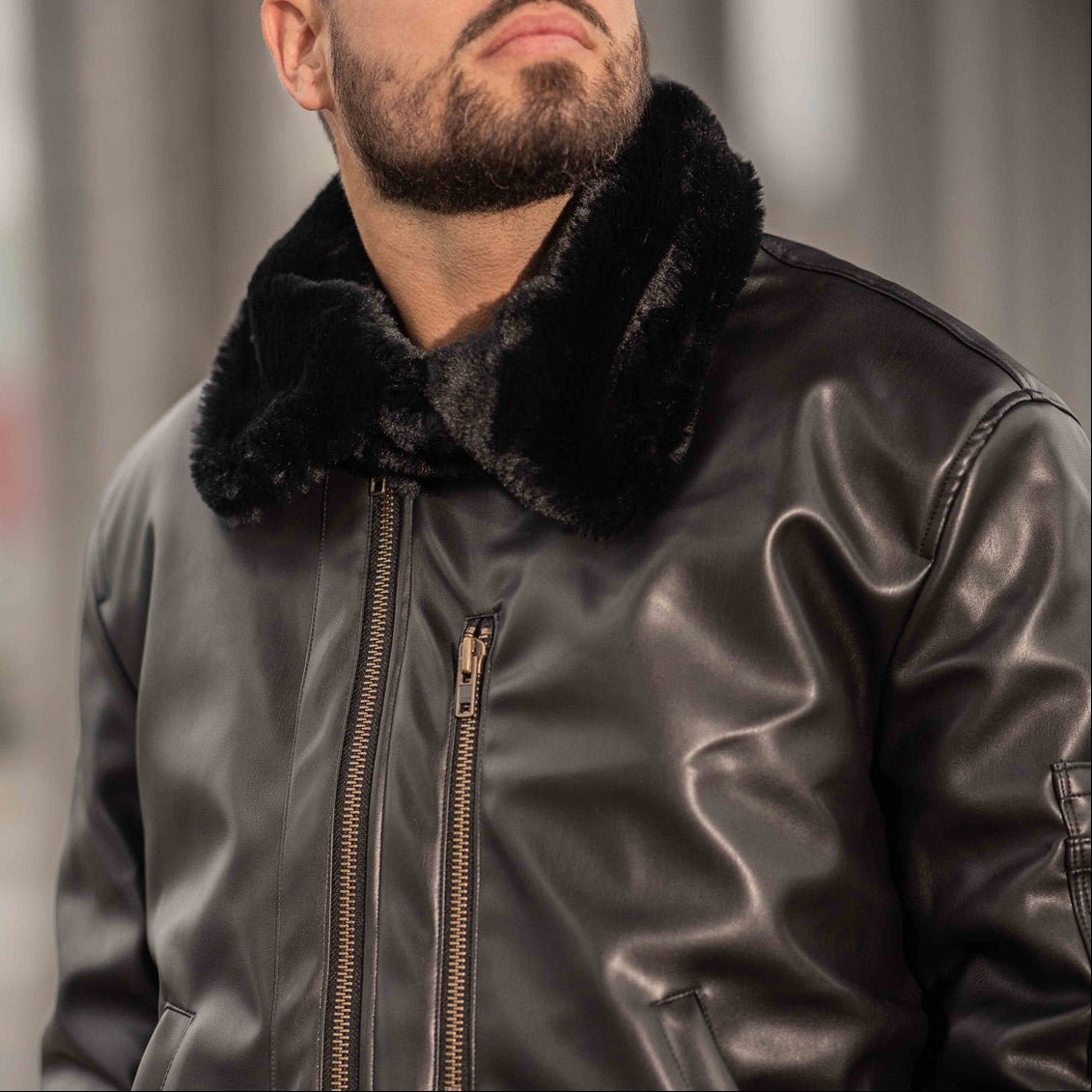 Roland Black Vegan Aviator Jacket (Men) - Vegan America