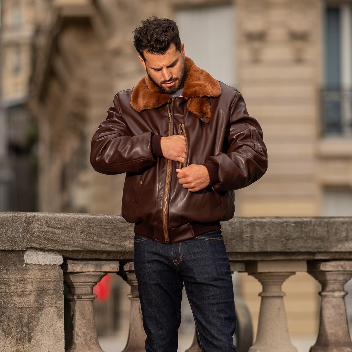 Roland Brown Men’s Aviator Jacket - Vegan America