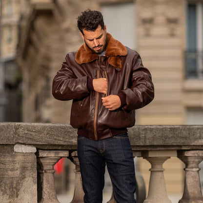 Roland Brown Men’s Aviator Jacket - Vegan America