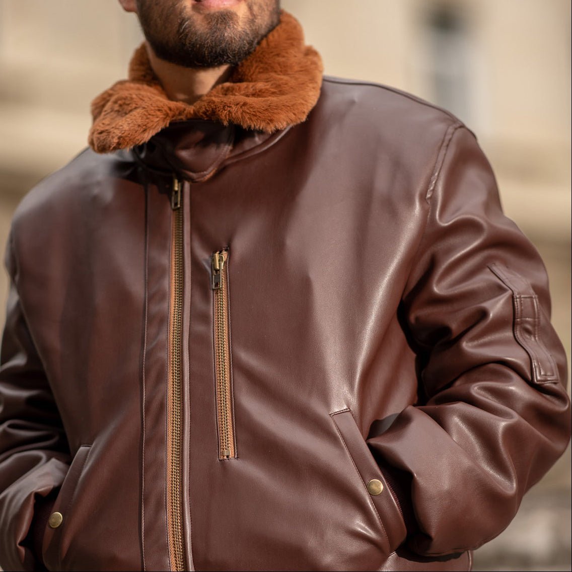 Roland Brown Men’s Aviator Jacket - Vegan America