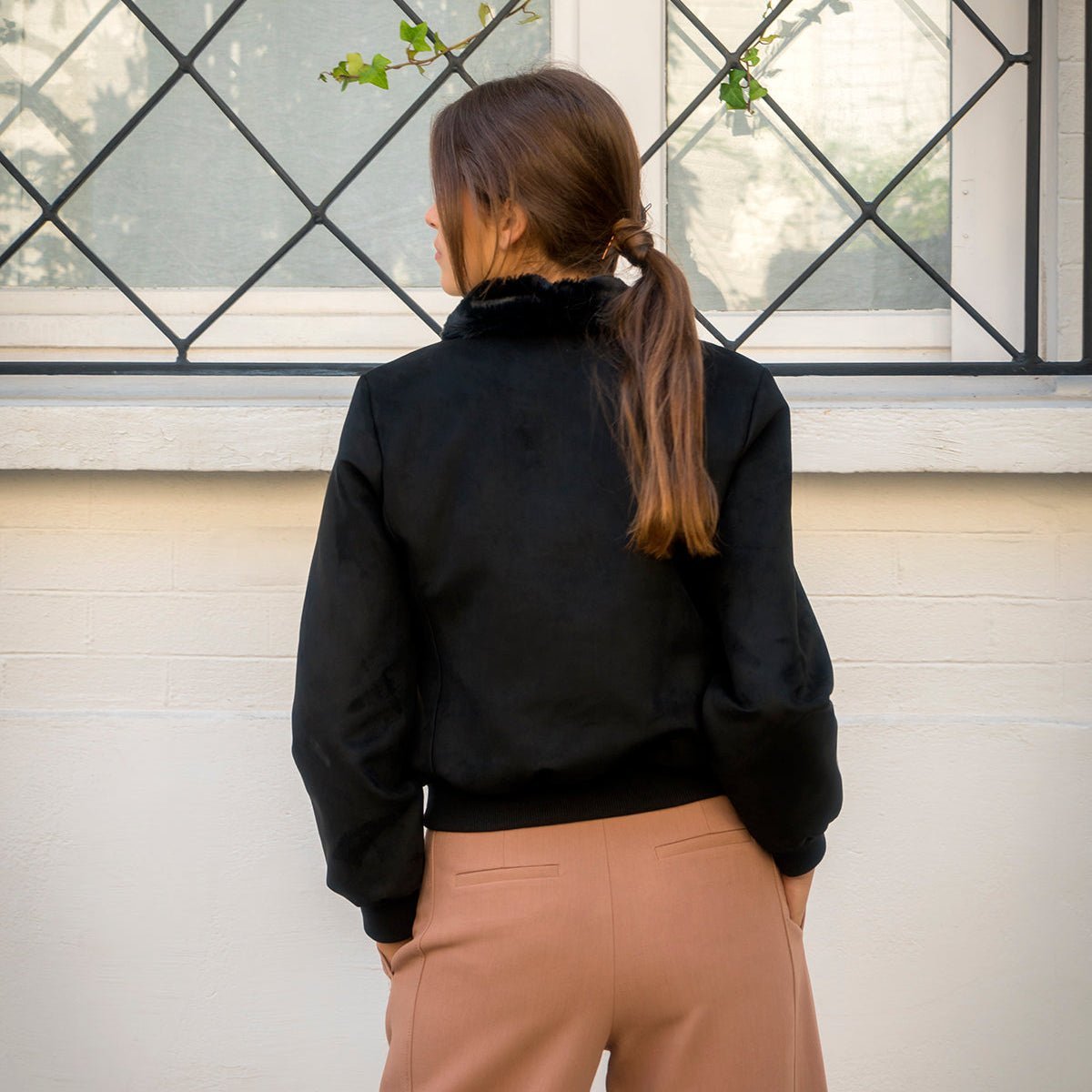 Vickie Black Vegan Suede Jacket with Faux Fur Lining (Women) - Vegan America