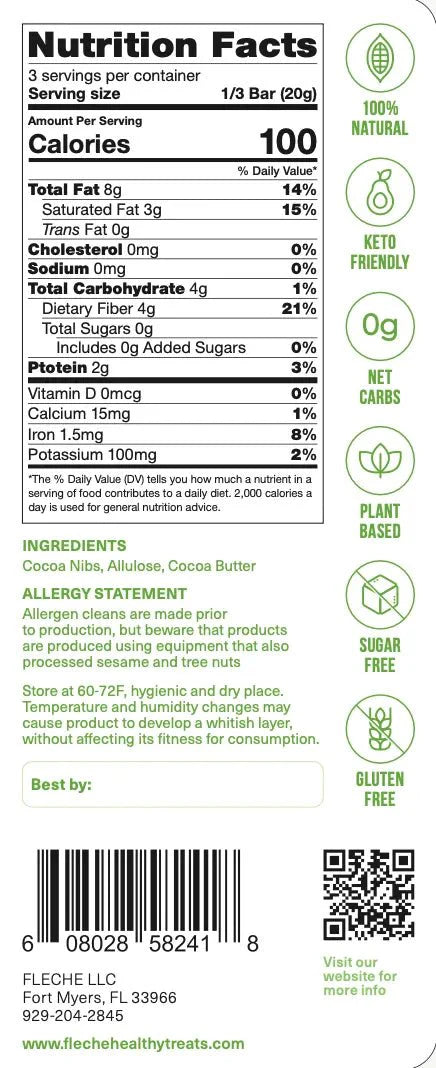 Vegan Sugar-Free 80% Dark Chocolate Ecuador | Flèche Healthy Treats