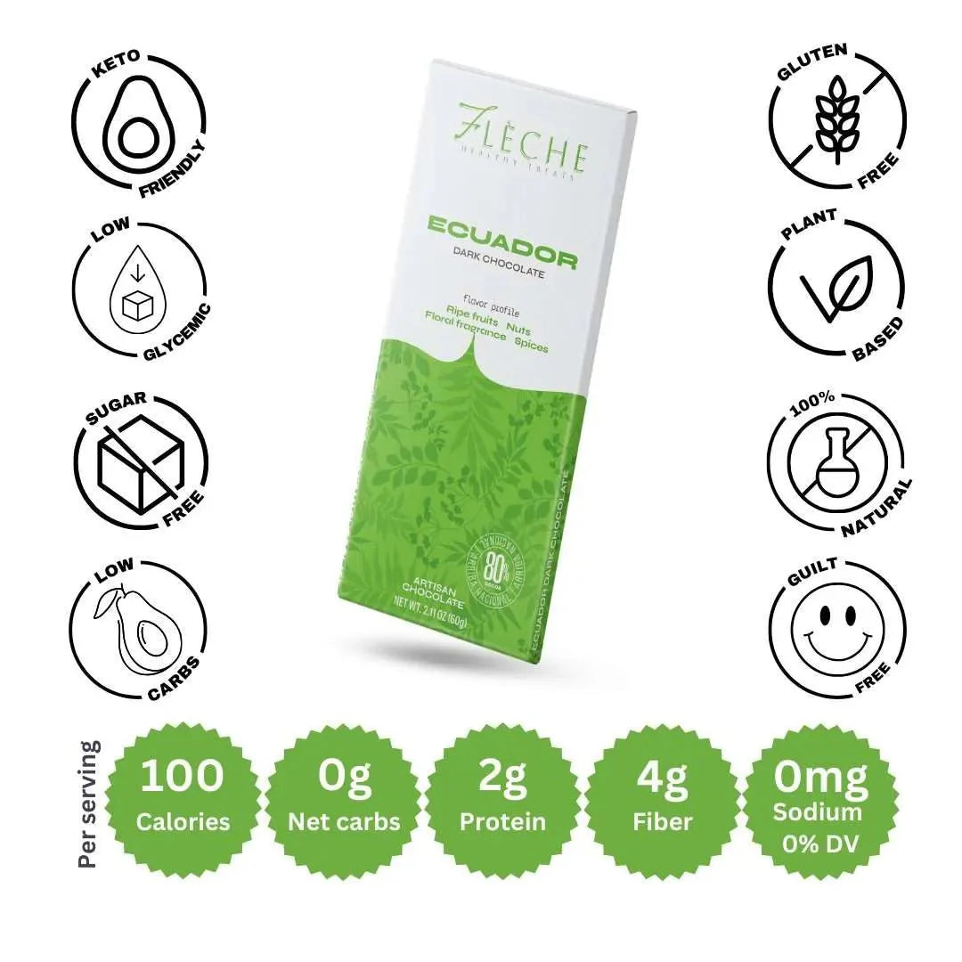 Vegan Sugar-Free 80% Dark Chocolate Ecuador | Flèche Healthy Treats